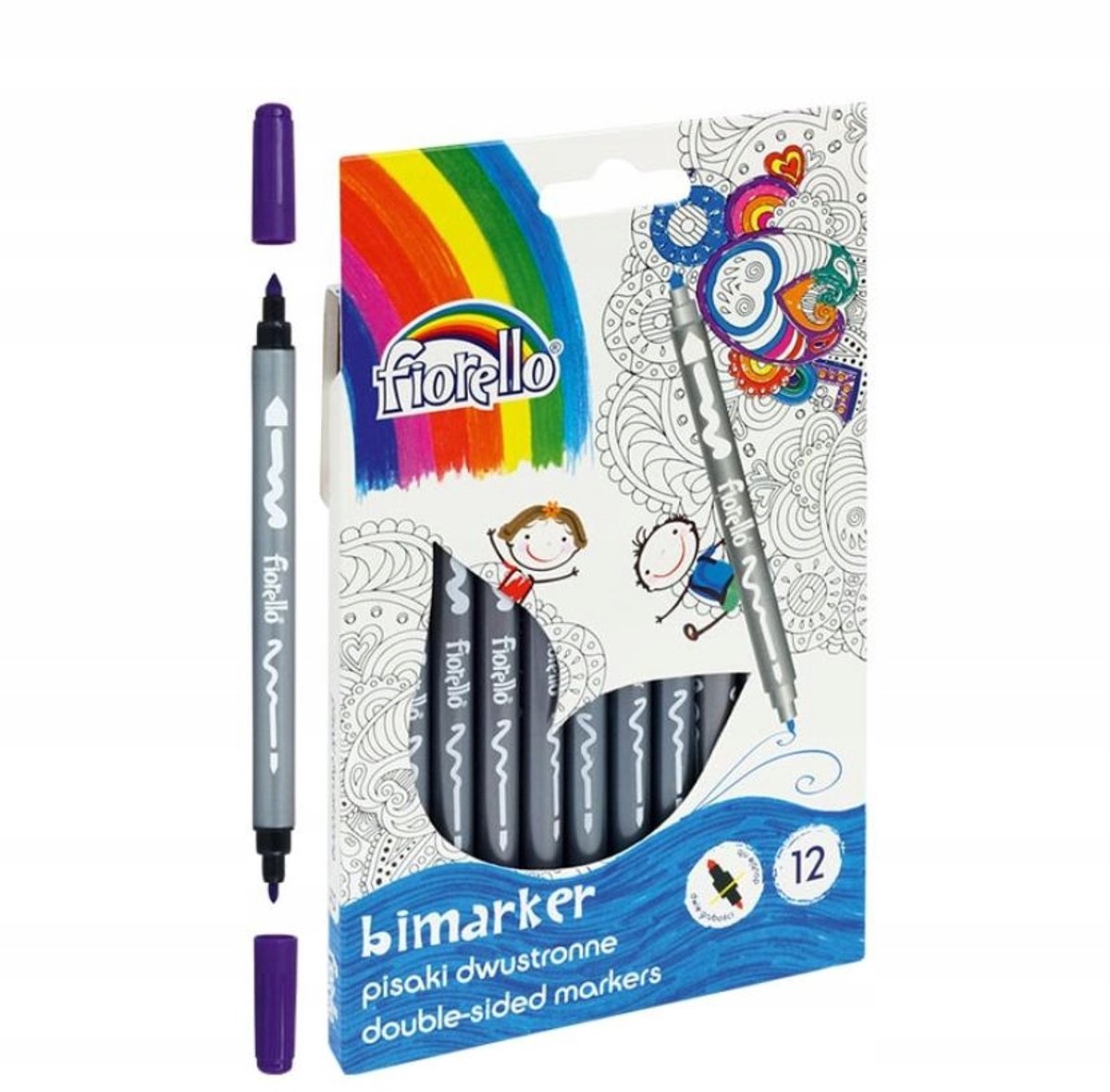 Fiorello Bimarker Stiften Set - 12 levendige kleuren, dubbelzijdig