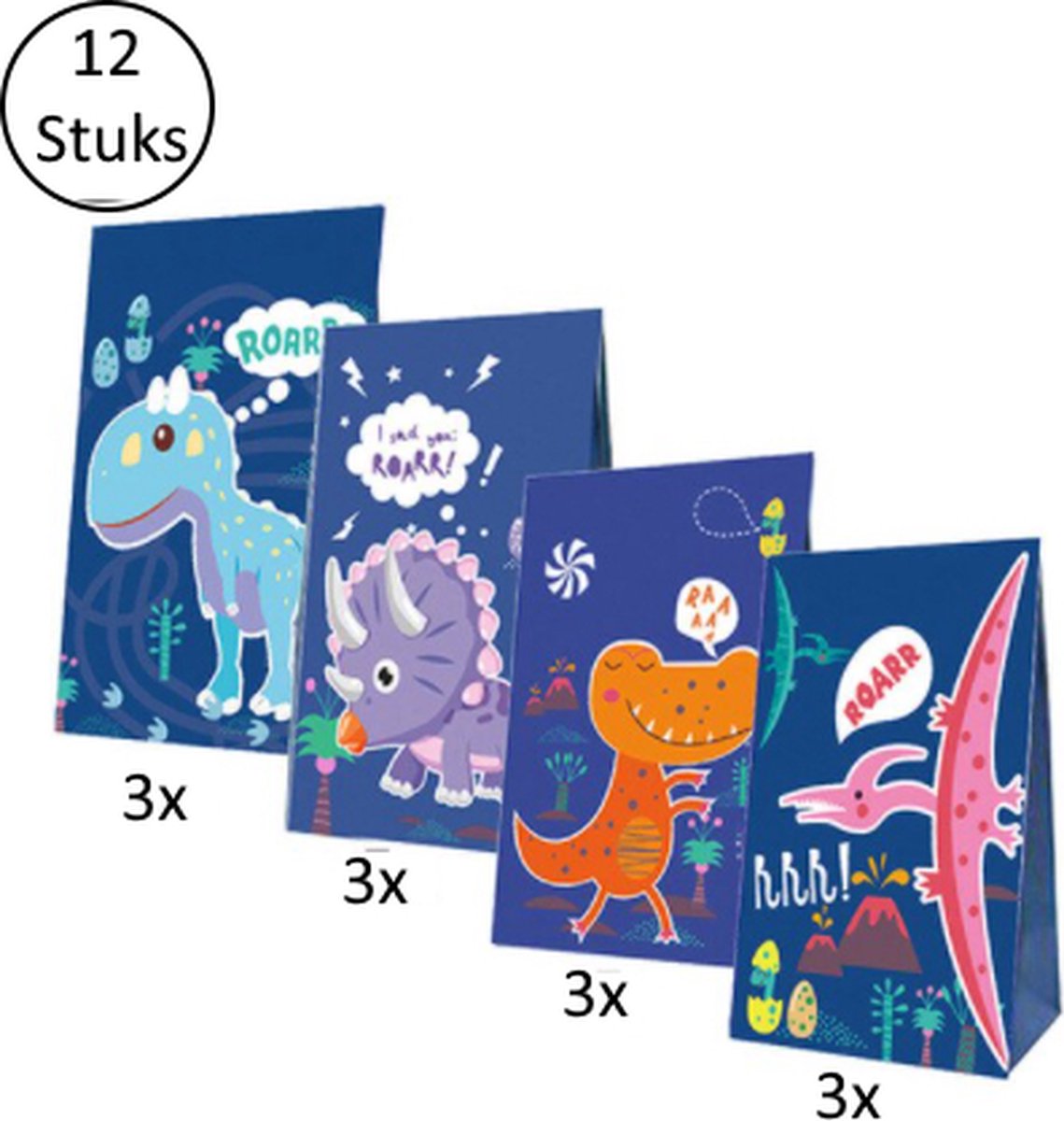 FISKA - 12x Uitdeelzakjes Dinosaurus - Uitdeelzakjes - Feestzakjes - Cadeauzakjes - Inclusief Stickers - Kinderfeest - Kinderverjaardag - Uitdeelcadeaus - Uitdeelzakjes Dino