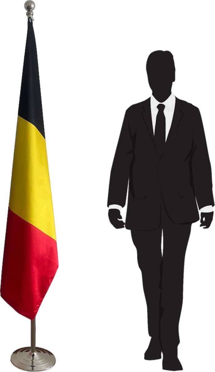 Vlag Belgische met vlaggenmast en voet. Vlag België. Code CN1-BE