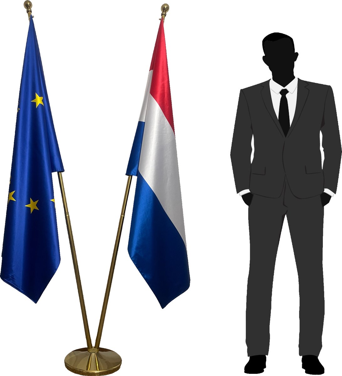 Vlag Europa en Nederland met masten en voet