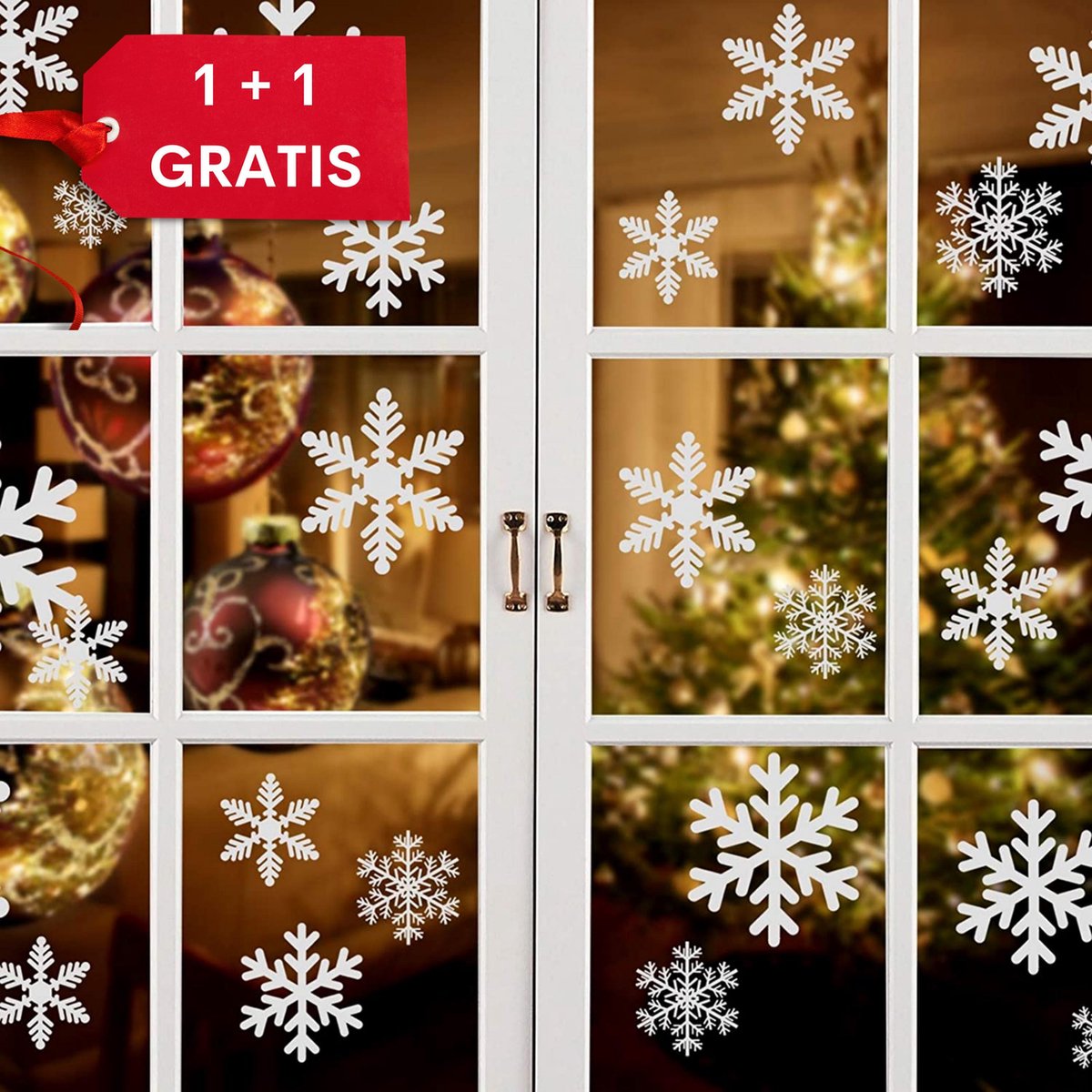 FLOOQ - Kerst Raamstickers - Raamdecoratie Kerst - Sneeuwvlokken - Kerstdecoratie - Sterren - Kerst Stickers - Herbuikbaar - 2 stuks