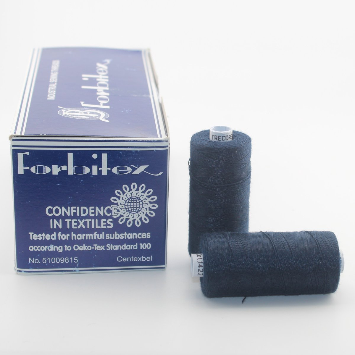 1 Stuk DOOS met 10 BOBIJNTJES FORBITEX TRECORE 30 POLYESTER GAREN, Lengte 300 Meter, Totaal 3000 Meter, Kleur 1422 MARINE