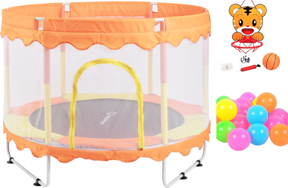 FOXSPORT Kinder Trampoline - Trampoline met Elastieken - Outdoor - Buitenspeelgoed - Trampoline met veiligheidsnet - 110 cm Veiligheidsnet - 150 cm
