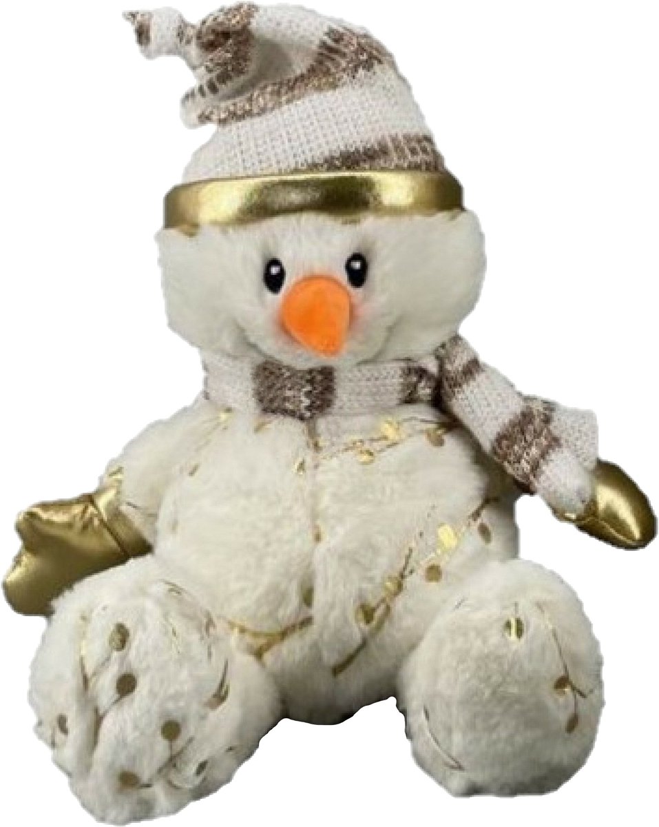 Fee&Easy Pluche knuffel sneeuwpop - 23 cm - met muts en sjaal - Kerstknuffels