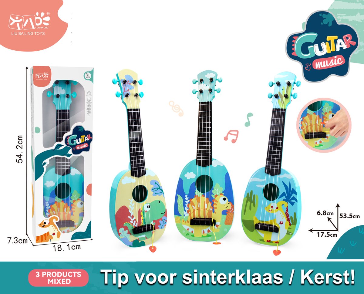 Dinosaur Music Guitar - 4 snaren - 54CM - Dinosaurus gitaar - kindergitaar - vanaf 3 jaar