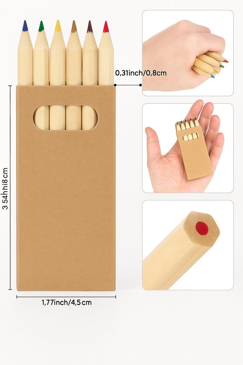 FSW-Products - Duurzame Mini Kleurpotloden - Set van 6 in Eco Kraft Verpakking