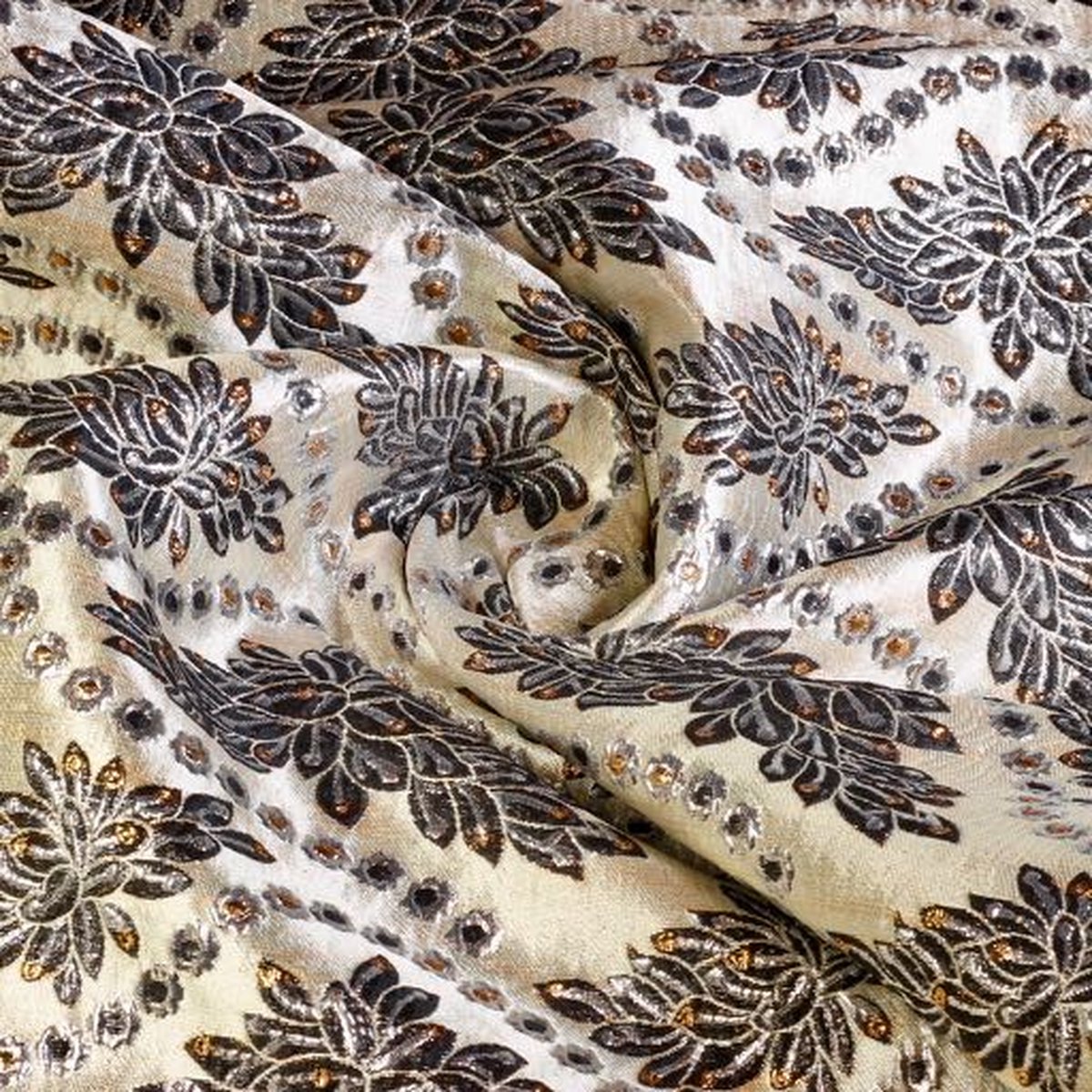 Brokaat Barok stof zwart/zilver 3 meter