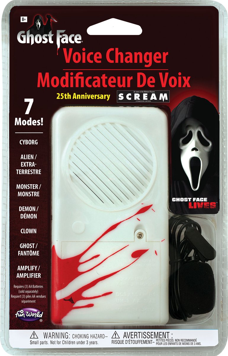 Fun World Ghost Face Stemvervormer 7 Geluidsstanden Halloween Horror Gadget Scream Accessoire Ghostface - Officiële Licentie - Excl. Batterijen - 100% Plastic