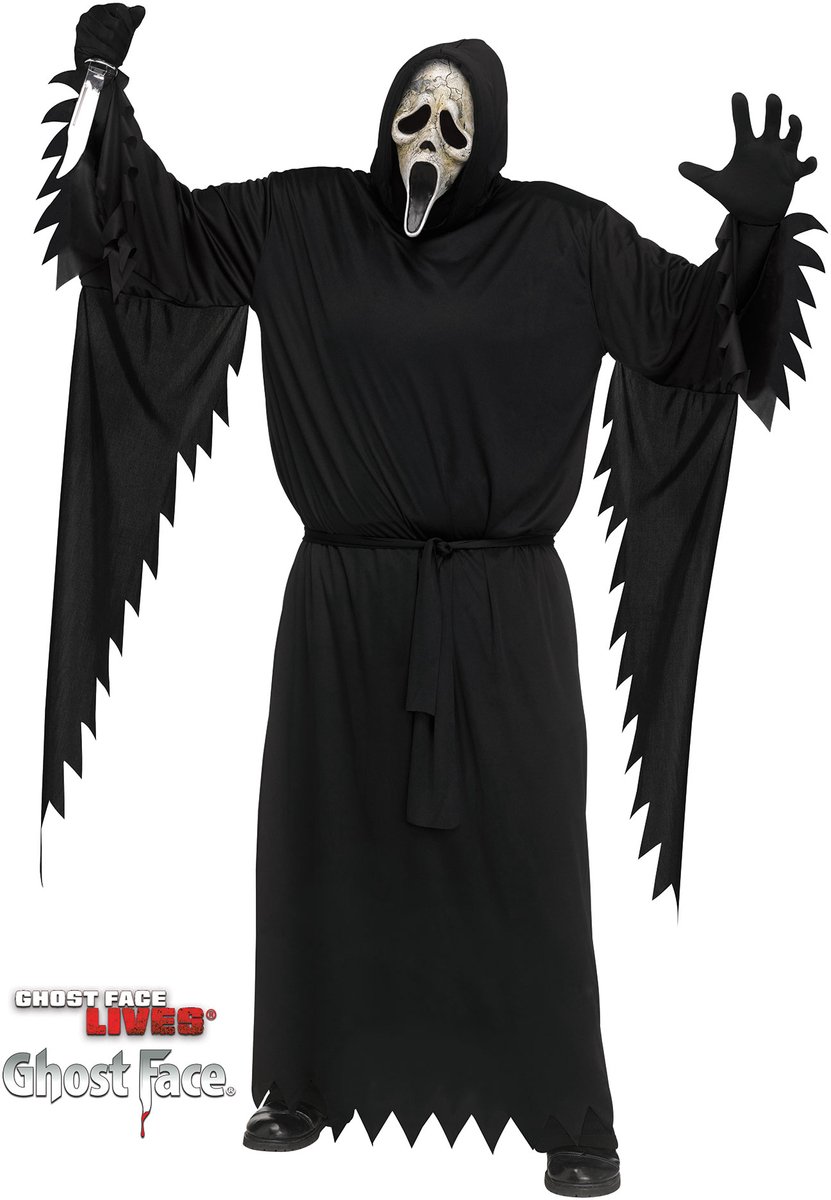Fun World Ghostface Kostuum Volwassenen Scream Kostuum Halloween Kostuum Volwassenen Carnavalskleding Heren Verkleedkleren Volwassenen - Officiële Licentie - 3-Delig Gewaad met Capuchon/Riem/Masker - Unisex - Maat XL/2XL