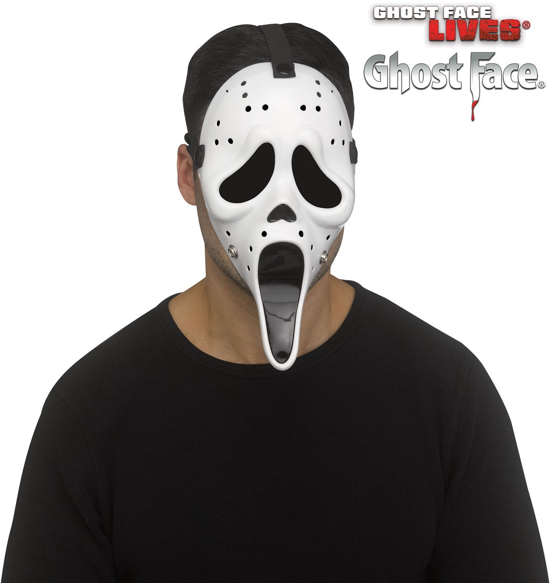 Fun World Ghostface Masker Hockey Masker Scream Masker Halloween Verkleedaccessoire Halloween Masker voor bij Halloween Kostuum Volwassenen - Officiële Licentie - Masker met Elastische Band - Wit
