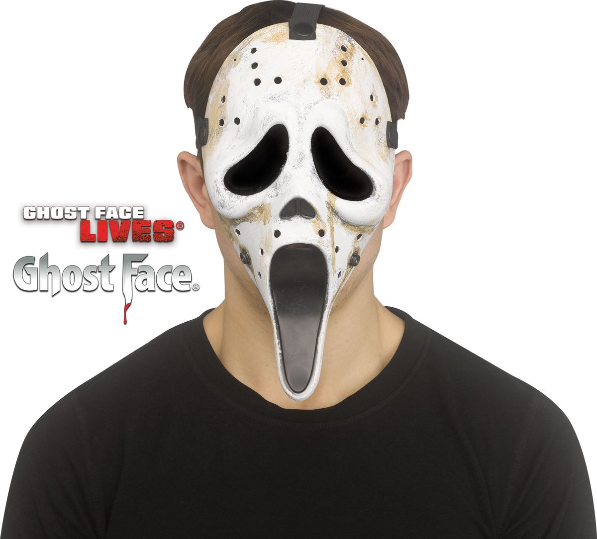 Fun World Ghostface Masker Hockey Scream Masker Halloween Masker Verkleedaccessoire voor bij Halloween Kostuum Volwassenen - Officiële Licentie - Masker met Elastische Band - Beige