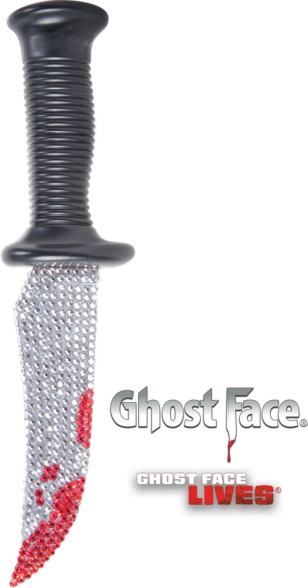 Fun World Ghostface Mes Glitter Scream Mes Halloween Verkleedaccessoires Halloween Nep Mes Wapen Horror met Bloed - Officiële Licentie - Nep Mes - 26 cm - Zwart/Zilver/Rood