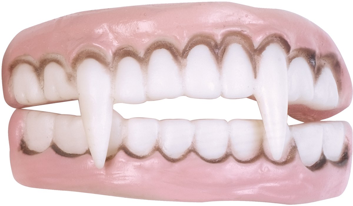 Fun World Vampier Tanden Halloween Nep Tanden Gebit Hoektanden Horror Decoratie Verkleedaccessoire voor bij Halloween Kostuum Dracula - Wit - 100% PVC - Neptanden