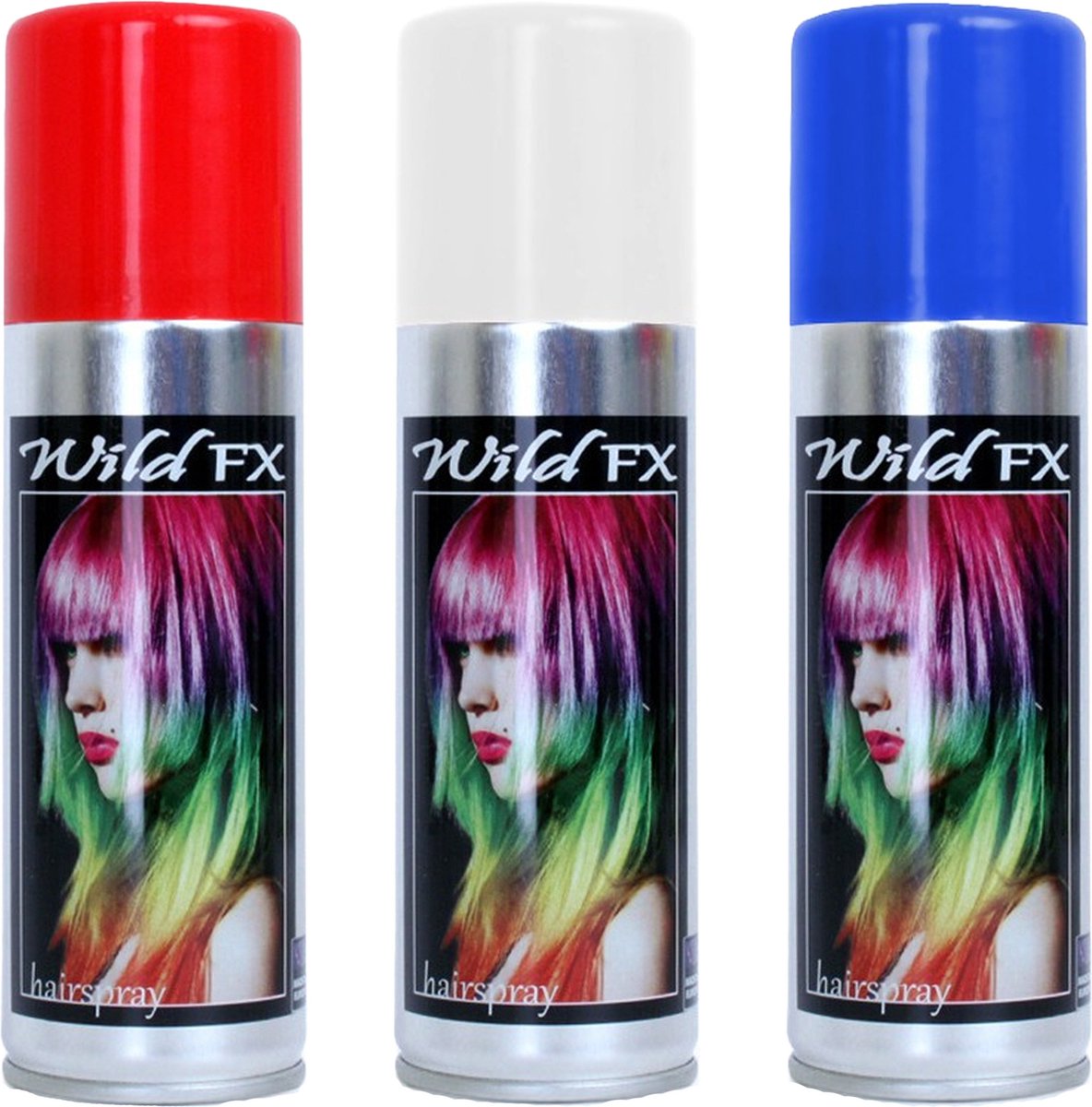 Set 3x kleuren haarverf/haarspray 125 ml - Rood-wit-blauw - Vlag kleuren van Amerika/USA