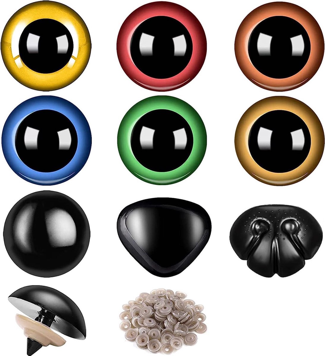   Gekleurde  jes - 100 Stuks - Inclusief Veiligheidsneusjes en Sluitringen - Meerdere Kleuren