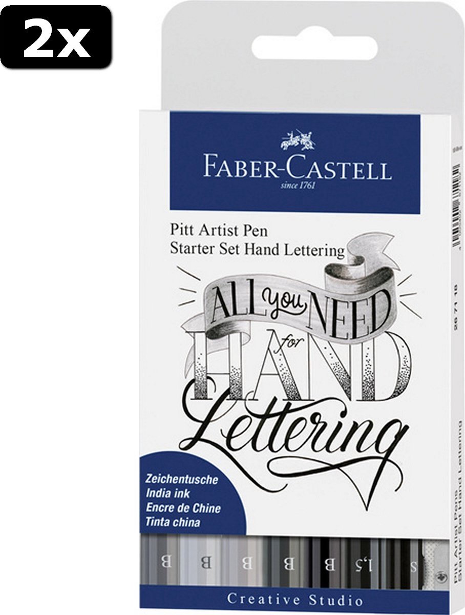 2x Faber Castell FC-267118 Tekenstift Faber-Castell Pitt Artist Pen Handlettering 8-delig Basisetui
