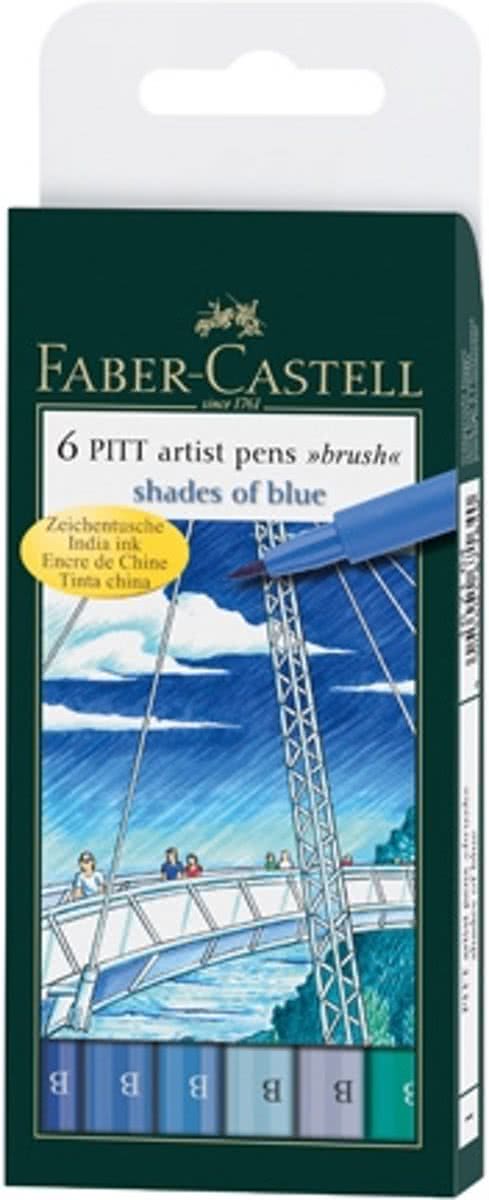 Faber Castell 6 Pitt artist pens brush shades of blue
