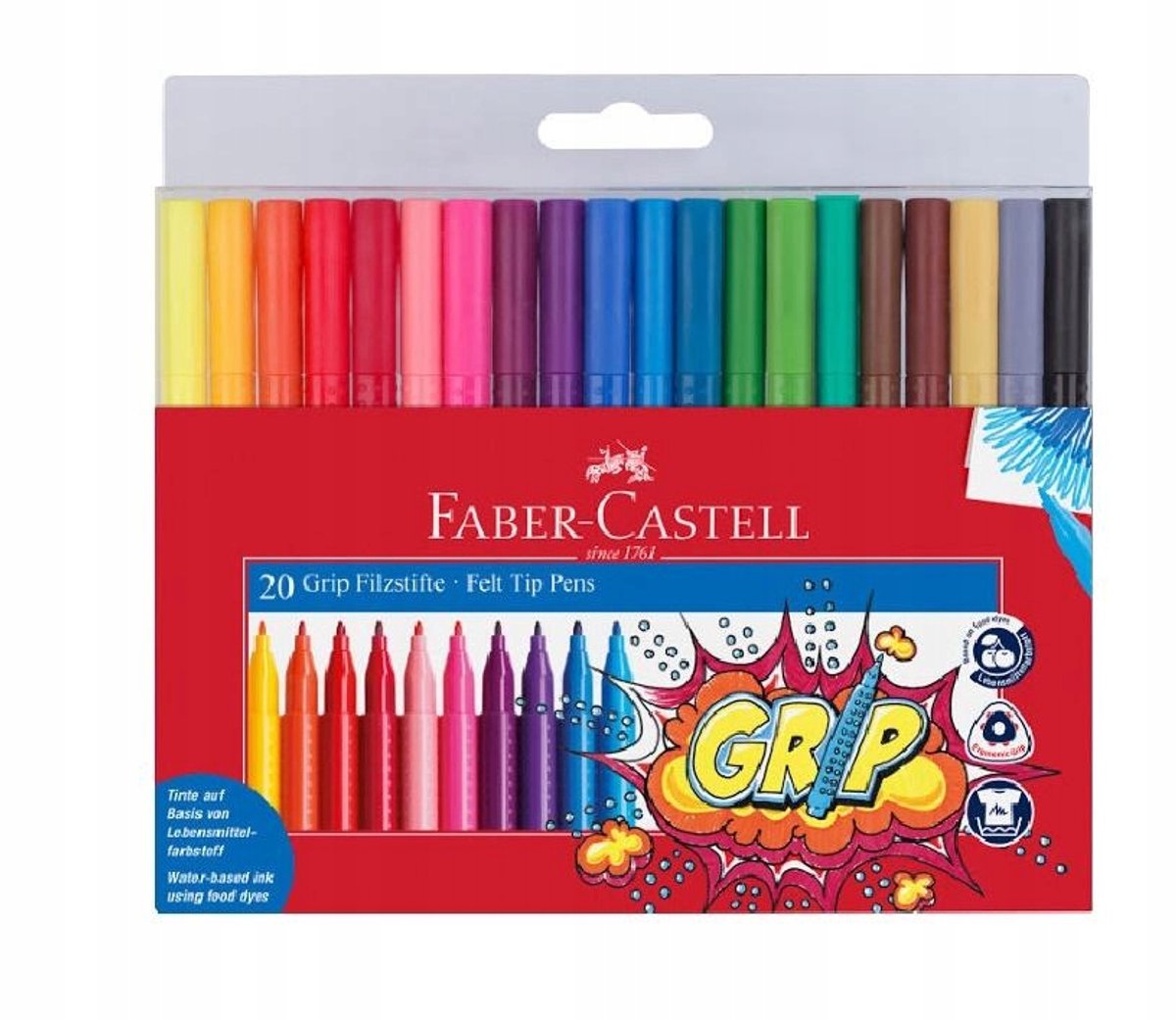 Faber-Castell Grip 20 Kleuren - Ergonomische Viltstiften voor Kinderen