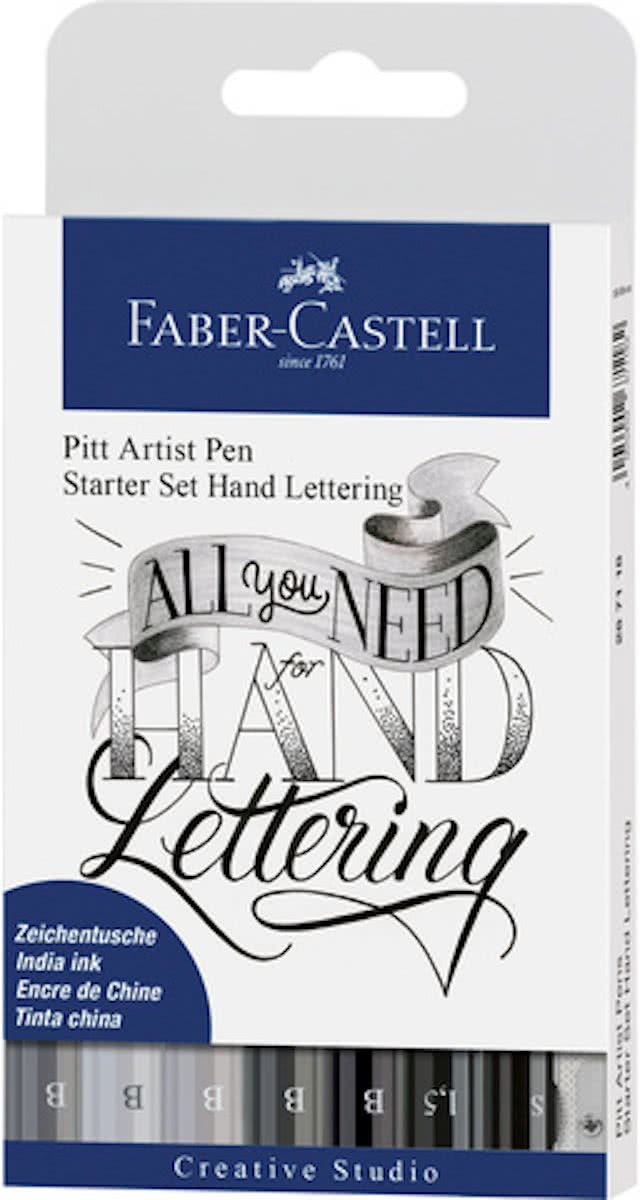 Faber-Castell Pitt Artist Pen Handlettering 8-delig basisetui + GRATIS 5 Oefensheets