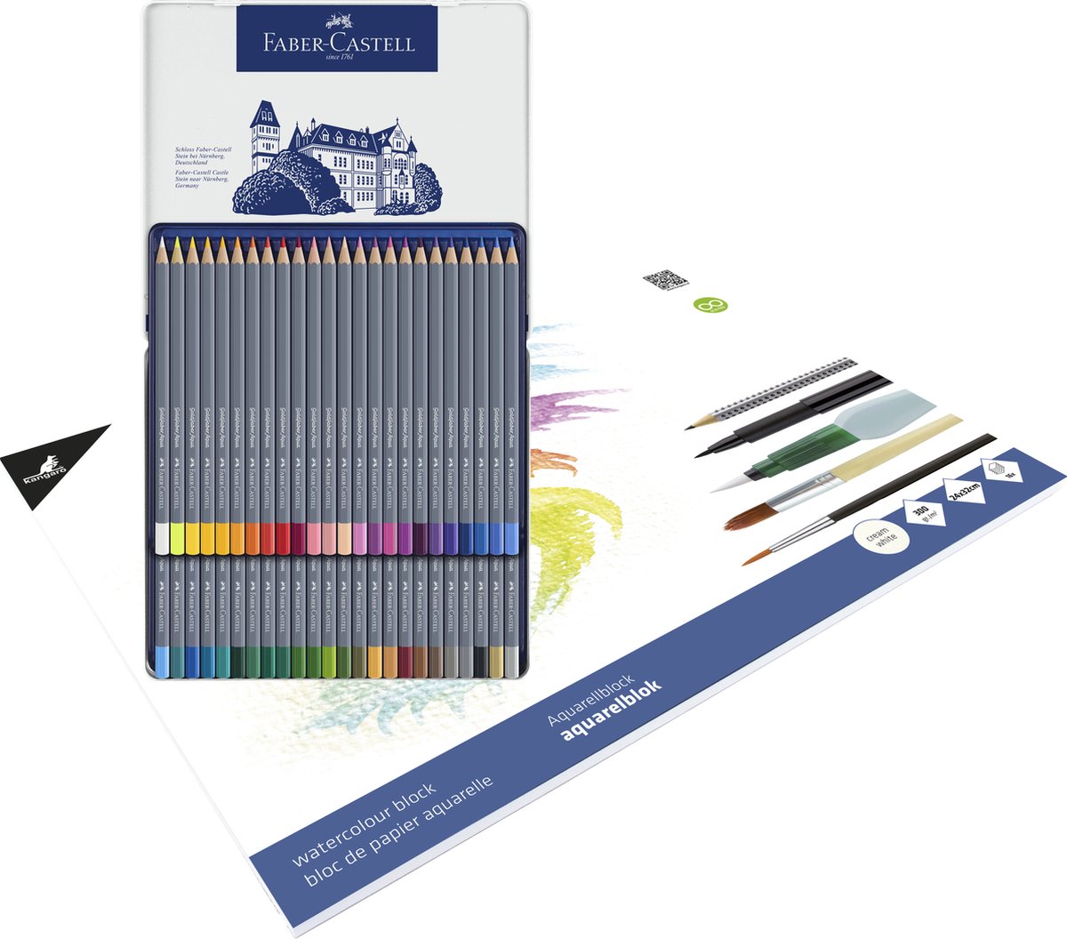 Faber-Castell aquarelpotloden - Goldfaber - blik met 48 stuks - met GRATIS blok aquarelpapier - WS-FC-114648