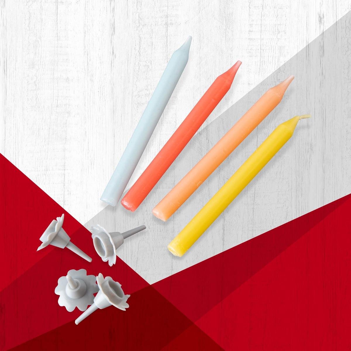 Set van 24 verjaardagskaarsen en 12 kaarsenhouders Fackelmann Rio Party