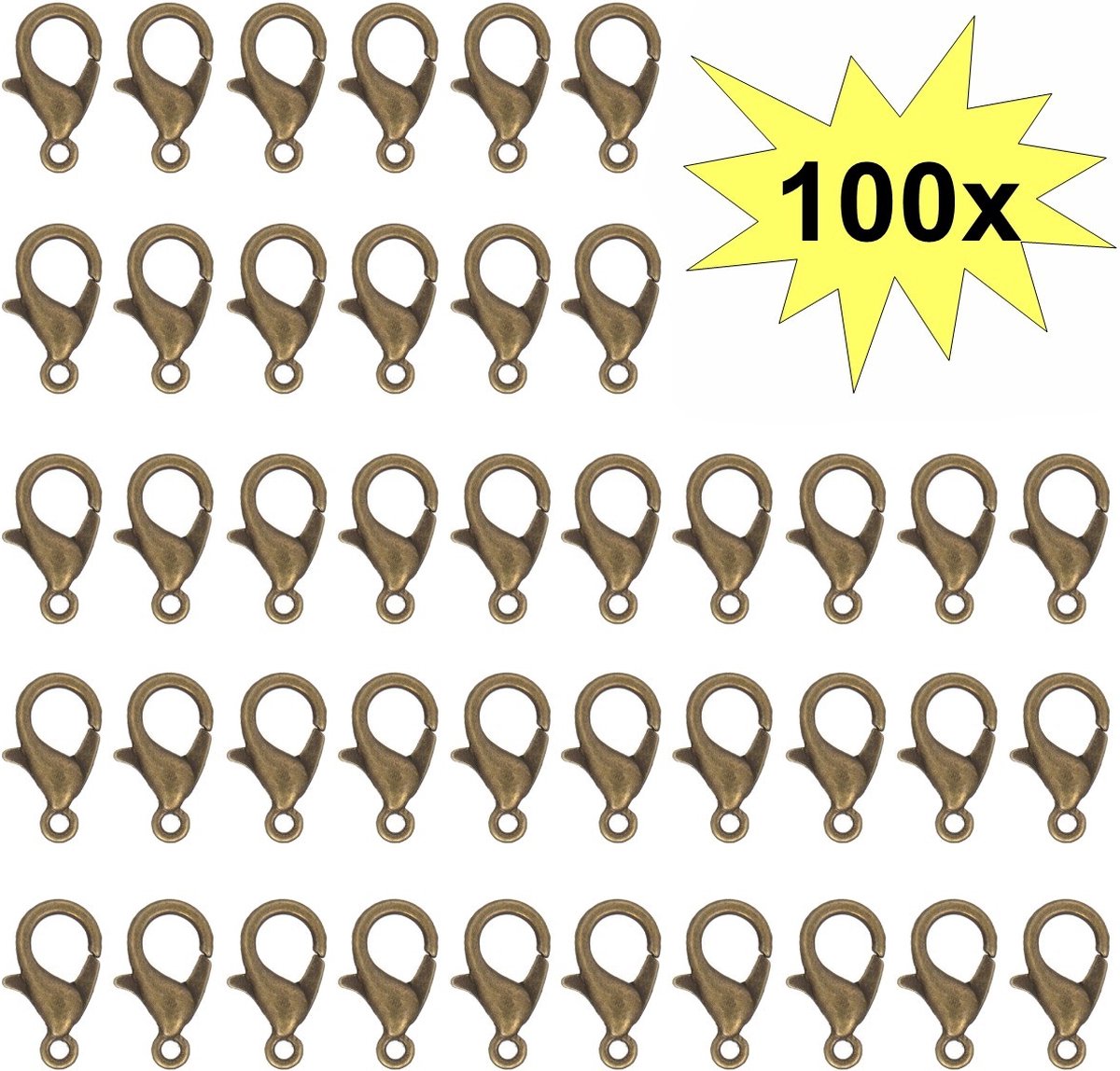 100x Karabijn Sluitingen - Karabijnsluitingen - Karabijnhaakjes - Brons - 12mm - 100 Stuks