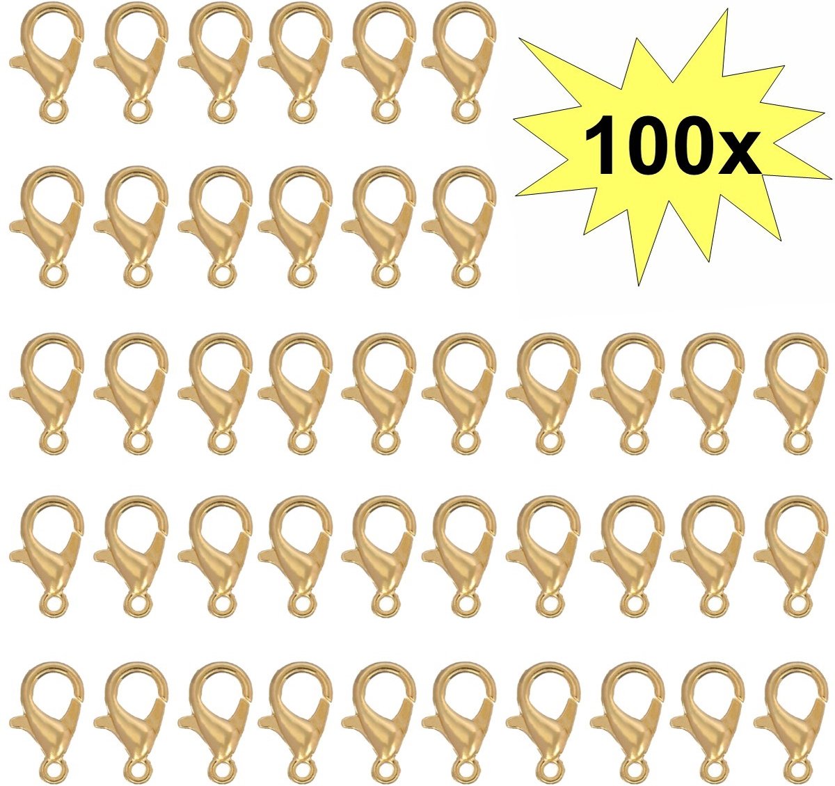 100x Karabijn Sluitingen - Karabijnsluitingen - Karabijnhaakjes - Goudkleurig - 12mm - 100 Stuks