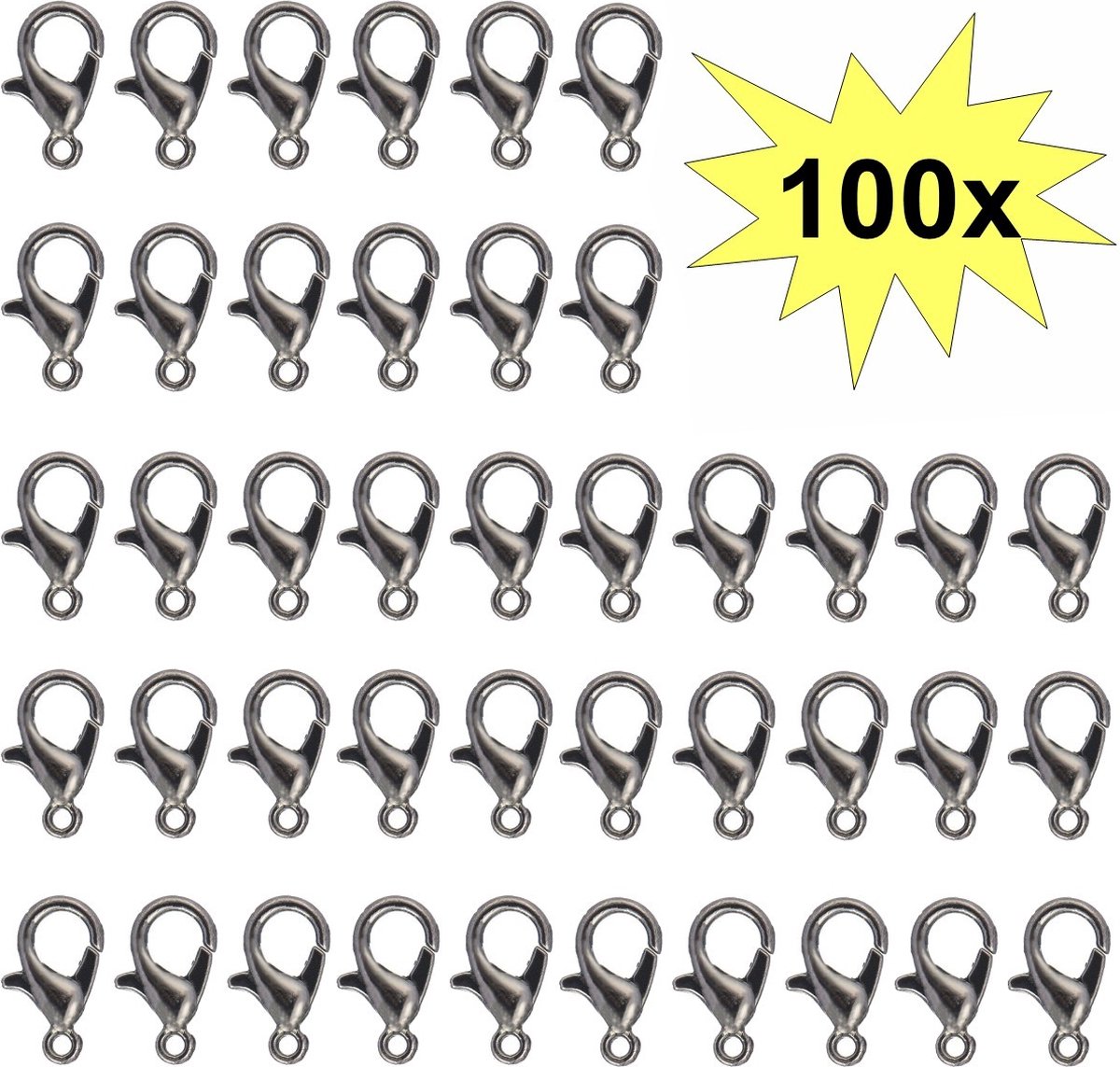 100x Karabijn Sluitingen - Karabijnsluitingen - Karabijnhaakjes - Gun Metal - 10mm - 100 Stuks