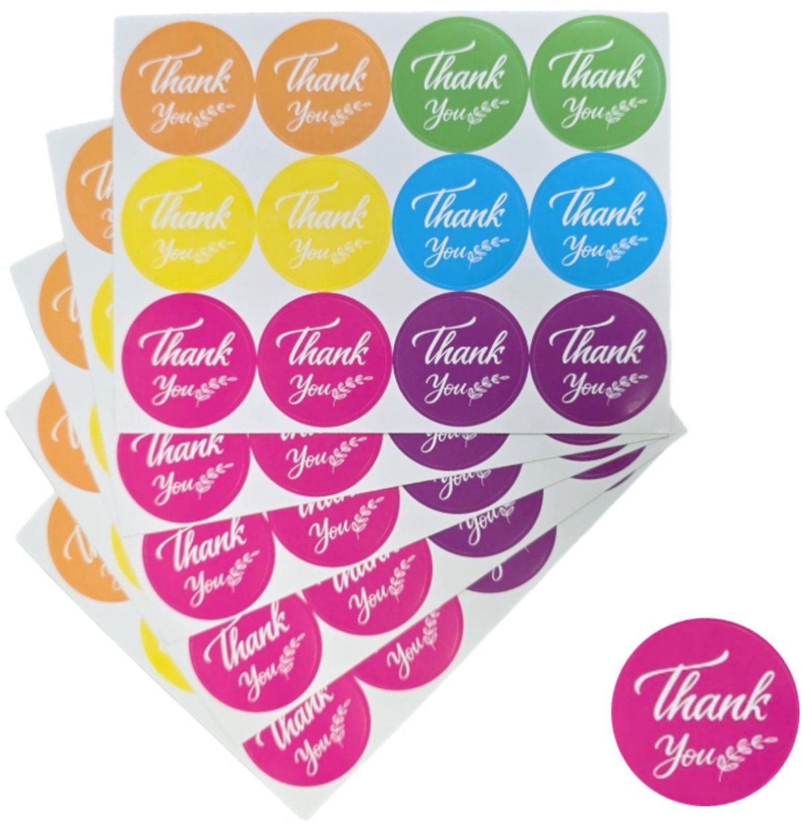 120x Thank You Stickers Op Vel - 35mm - Thank You Color Mix - Sluitsticker - Sluitzegel - Cadeau Sticker - Mix - 120 Stuks