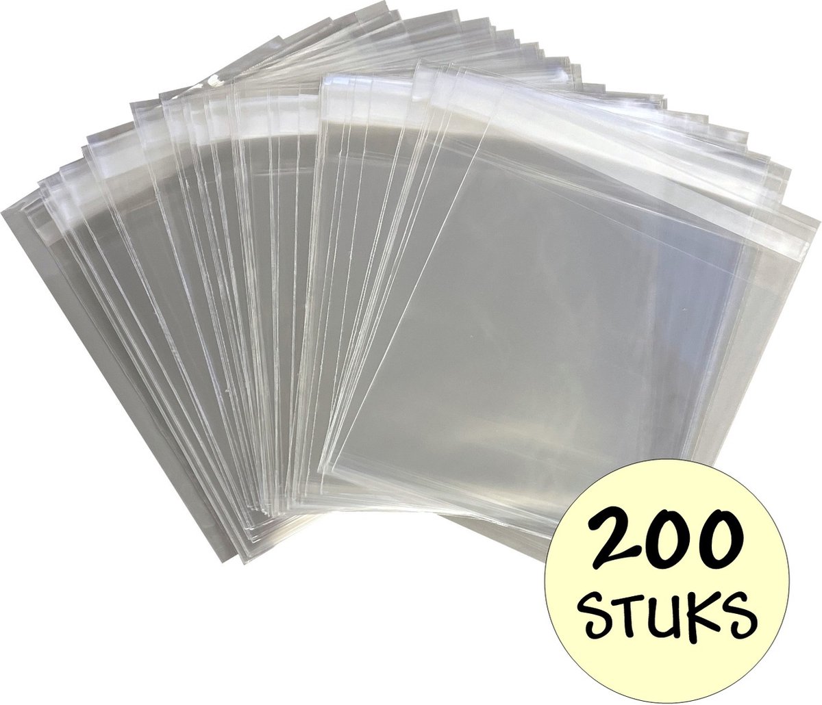 200x Cellofaan Zakjes 15x15cm - Zakjes Met Plakstrip - Zelfklevende Zakjes - Uitdeelzakjes - Transparant - 200 Stuks