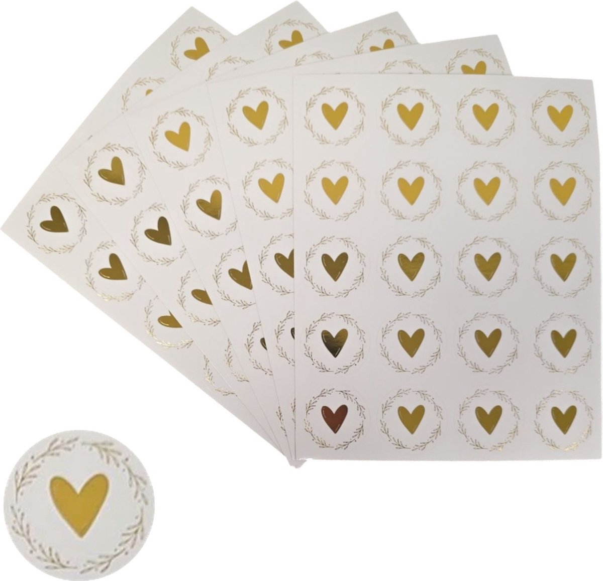 200x Transparante Stickers Op Vel - 32mm - Hart Krans Goud - Serie 5 - Sluitsticker - Sluitzegel - Cadeau Sticker - Hartje Goud - 200 Stuks