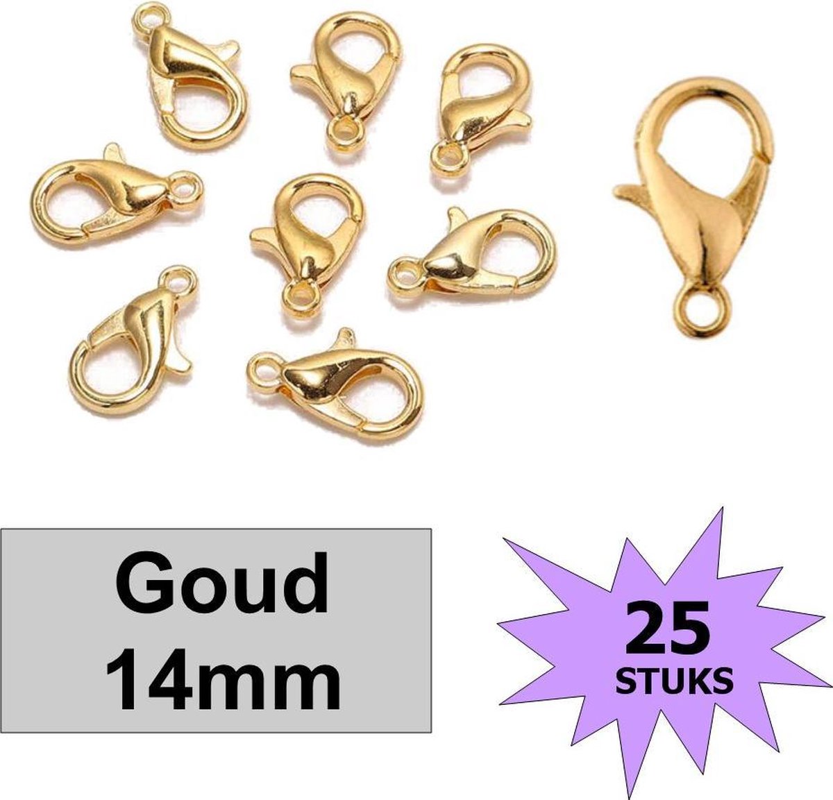 25x Karabijn Sluitingen - Karabijnsluitingen - Karabijnhaakjes - Goudkleurig - 14mm - 25 Stuks