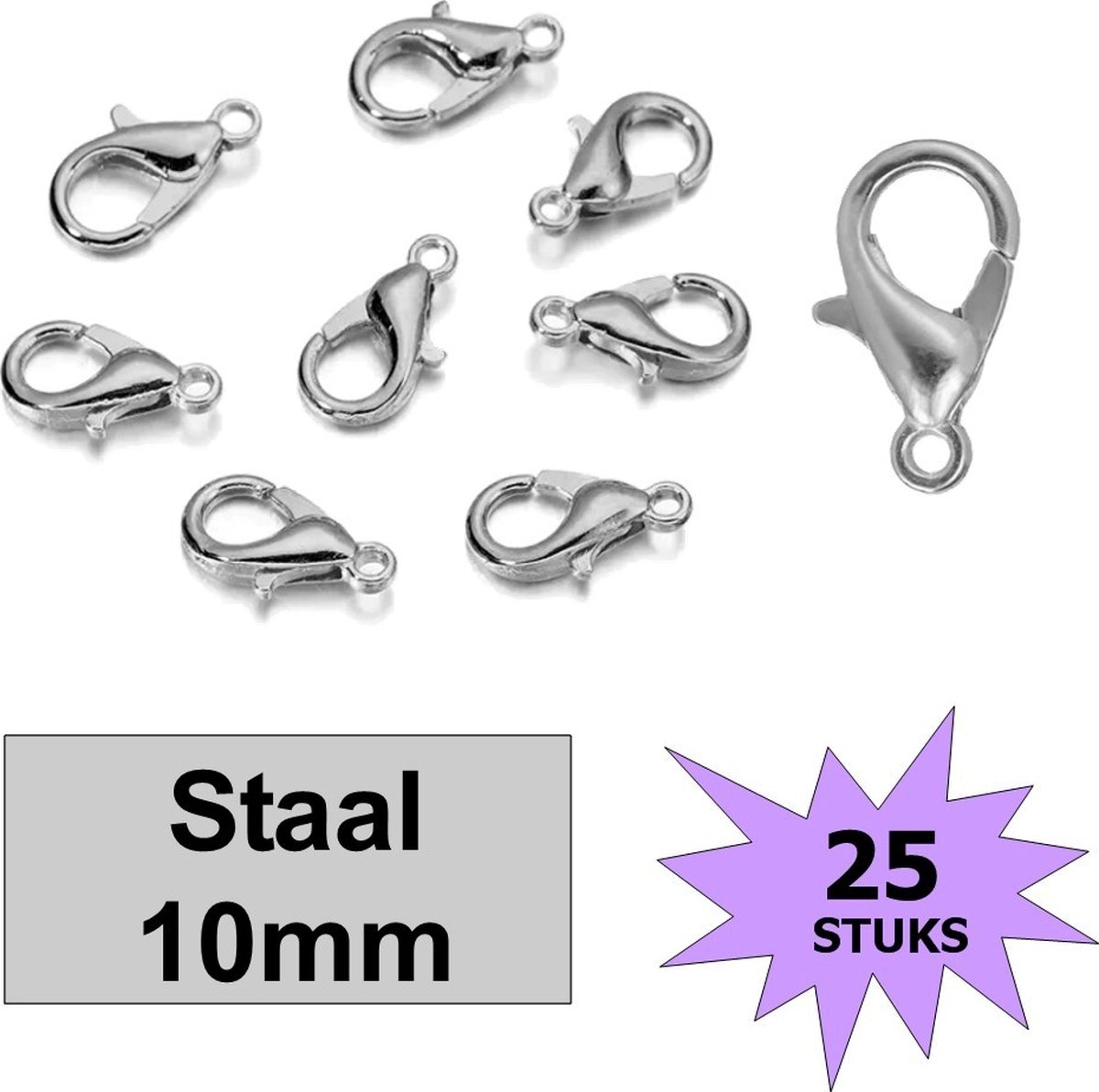 25x Karabijn Sluitingen - Karabijnsluitingen - Karabijnhaakjes - Staalkleurig - 10mm - 25 Stuks