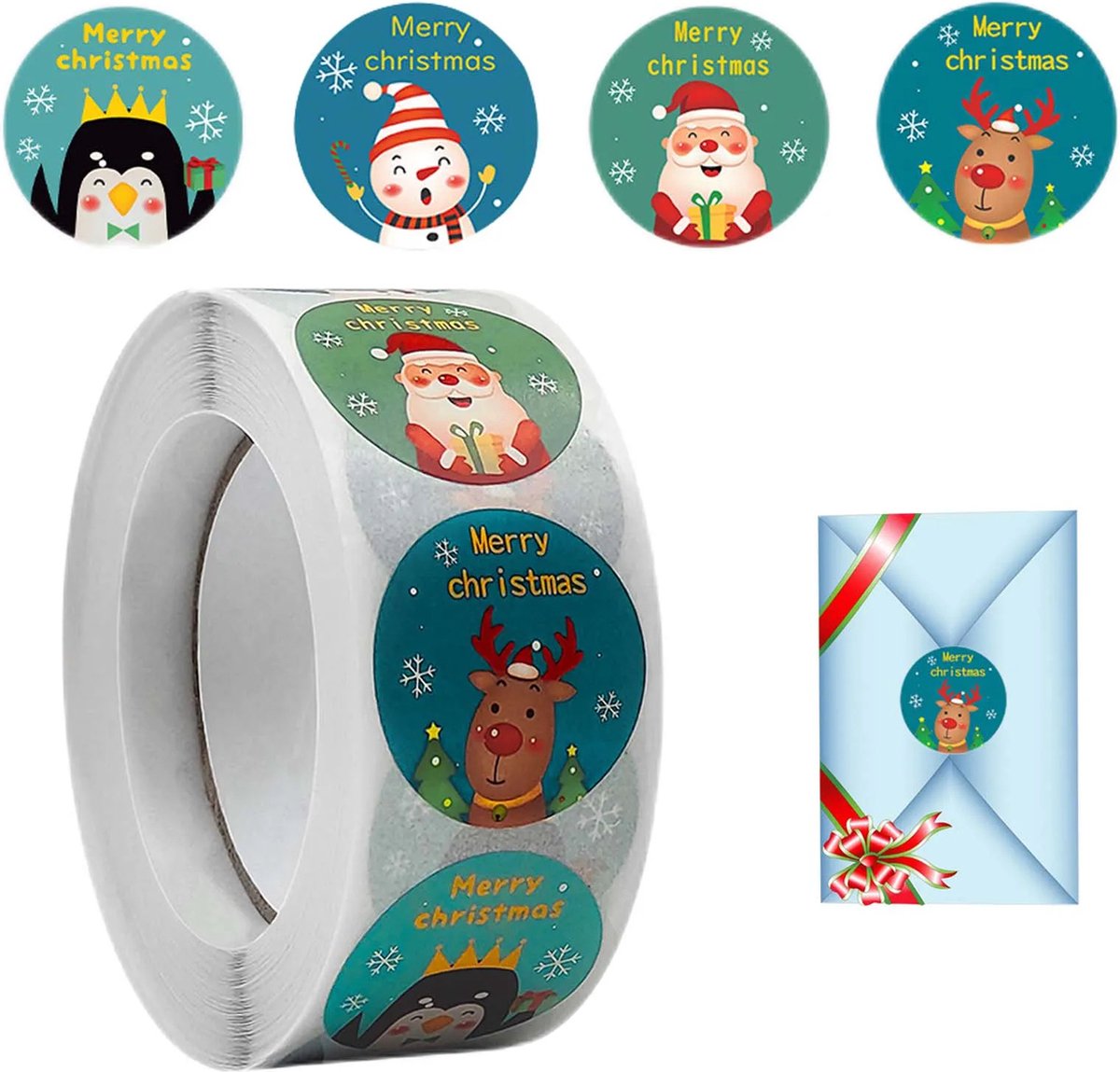 500 Kerst Stickers Op Rol - 2.5cm - Kerststickers - Christmas Stickers - Label Kerst - Sluitzegel - Merry Christmas Santa Mix - 25mm