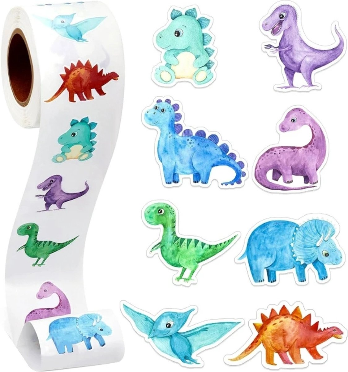 500 Stickers Op Rol - 2.5cm - Dinosaurussen Los - Beloningsstickers - Stickers Kinderen - Sluitsticker - Sluitzegel - 25mm