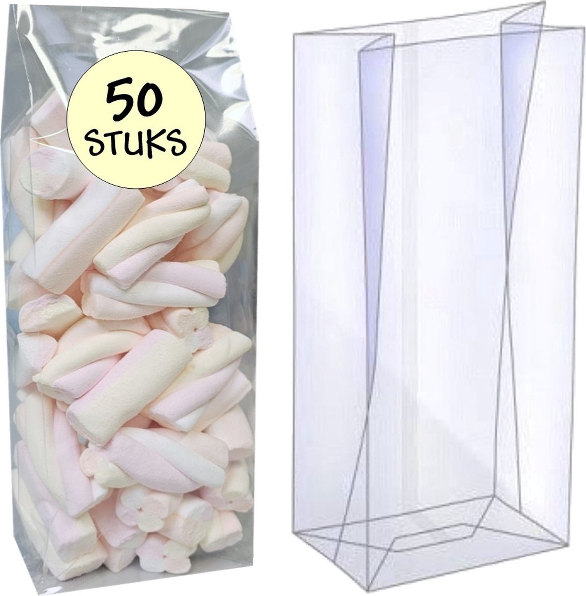 50x Blokbodemzakjes Plastic Transparant - 80x50x250mm - 100% Polypropyleen - Recyclebaar - Uitdeelzakjes - Rechthoekige Blokbodem Zak - Duurzaam - Voedsel Verpakking - 50 Stuks
