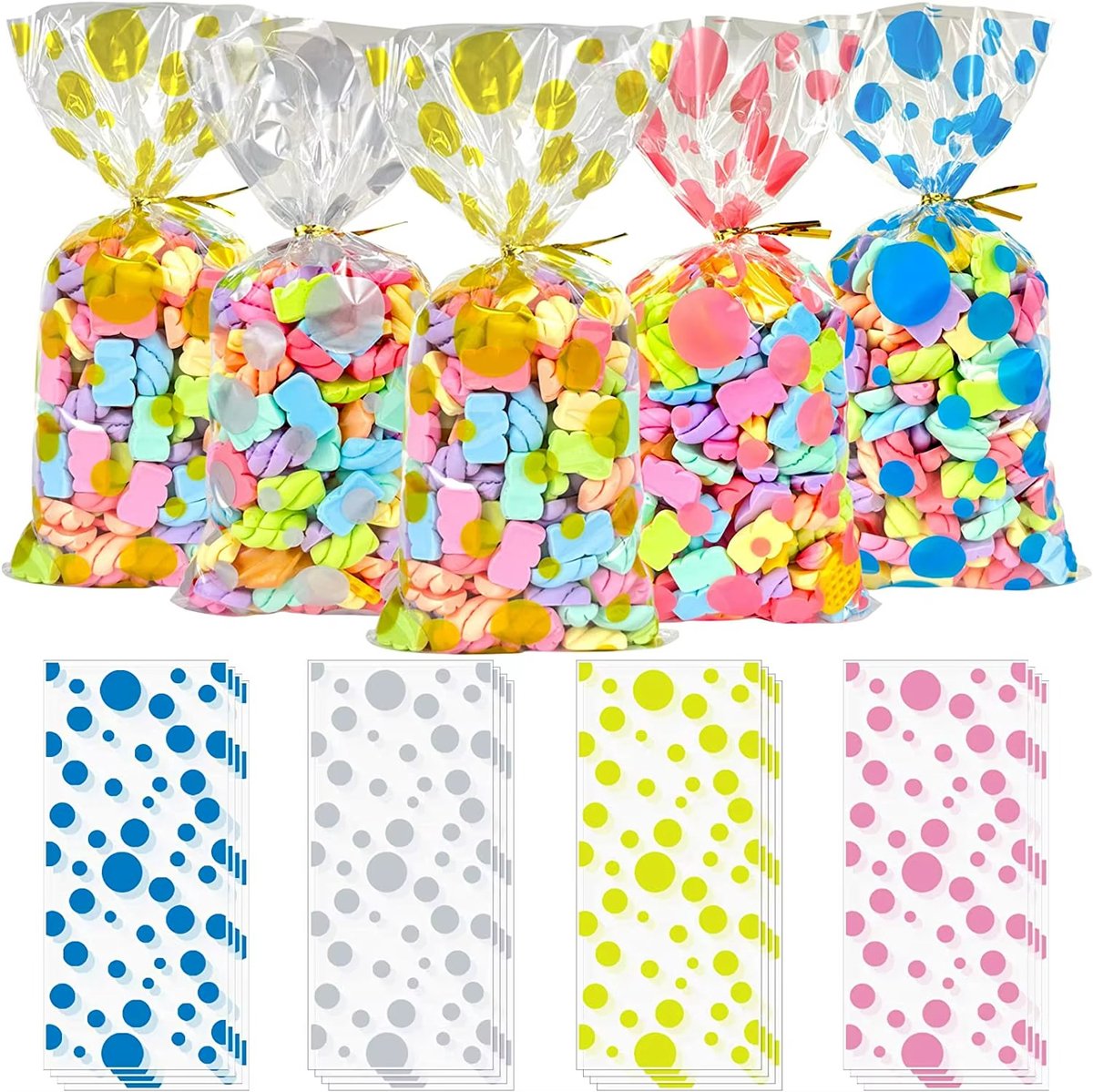 50x Uitdeelzakjes Gekleurde Ballen Mix - 12.5x27.5cm - Traktatie Zakjes Voor Uitdeelcadeautjes - Uitdeelzakjes Feestje - Verjaardag - Feestje - Ballen Mix - 12.5 x 27.5 cm - 50 Stuks