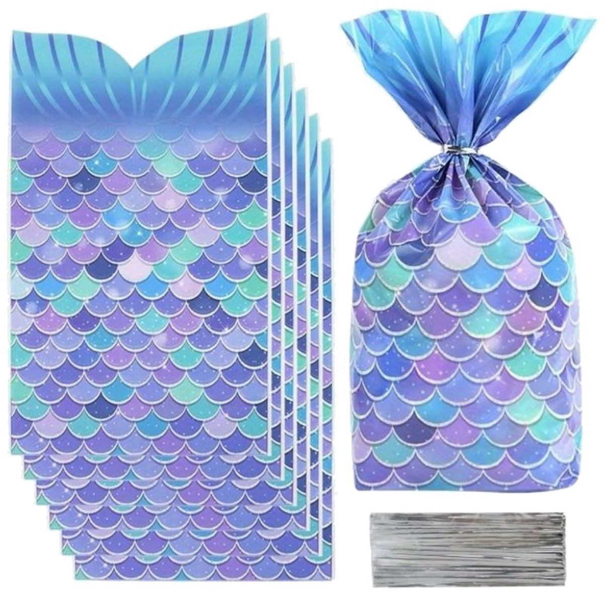 50x Uitdeelzakjes Zeemeermin 15x25cm - Traktatie Zakjes Voor Uitdeelcadeautjes - Uitdeelzakjes Kinderfeestje - Verjaardag - Feestje - Mermaid Blauw - 12.5 x 27.5 cm - 50 Stuks