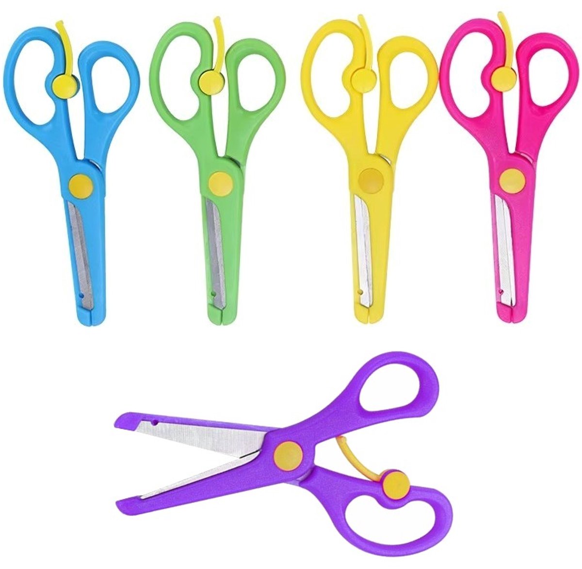 Fako Bijoux - 5x Kinderschaar - Easy Open - Stainless Steel - Plastic Punt - 13.5cm - Mix - 5 Stuks