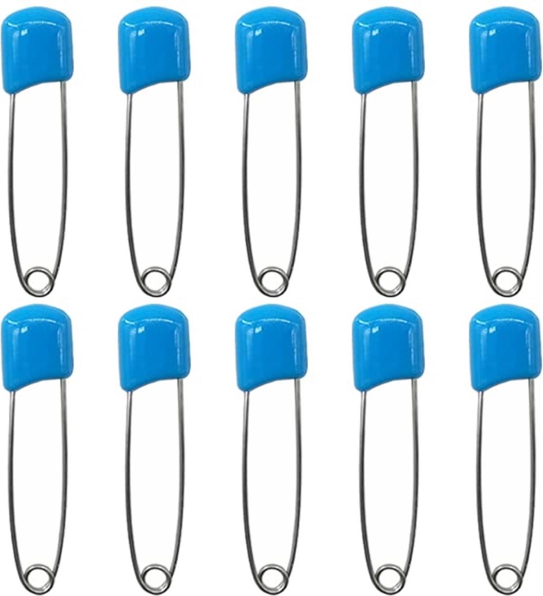   - 10 Veiligheidsspelden Met Beschermkap - Katoenen Luier   - Baby Veiligheidsspeld -   - Baby Safety Pins - 54mm - Blauw - 10 Stuks