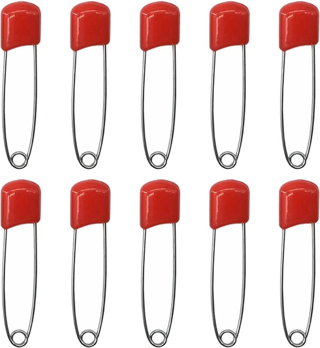   - 10 Veiligheidsspelden Met Beschermkap - Katoenen Luier   - Baby Veiligheidsspeld -   - Baby Safety Pins - 54mm - Rood - 10 Stuks