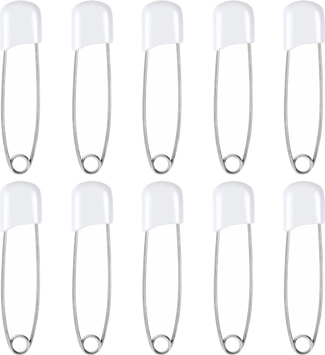   - 10 Veiligheidsspelden Met Beschermkap - Katoenen Luier   - Baby Veiligheidsspeld -   - Baby Safety Pins - 54mm - Wit - 10 Stuks