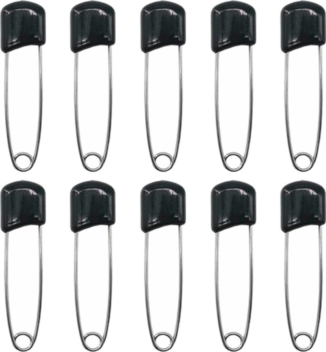  - 10 Veiligheidsspelden Met Beschermkap - Katoenen Luier   - Baby Veiligheidsspeld -   - Baby Safety Pins - 54mm - Zwart - 10 Stuks