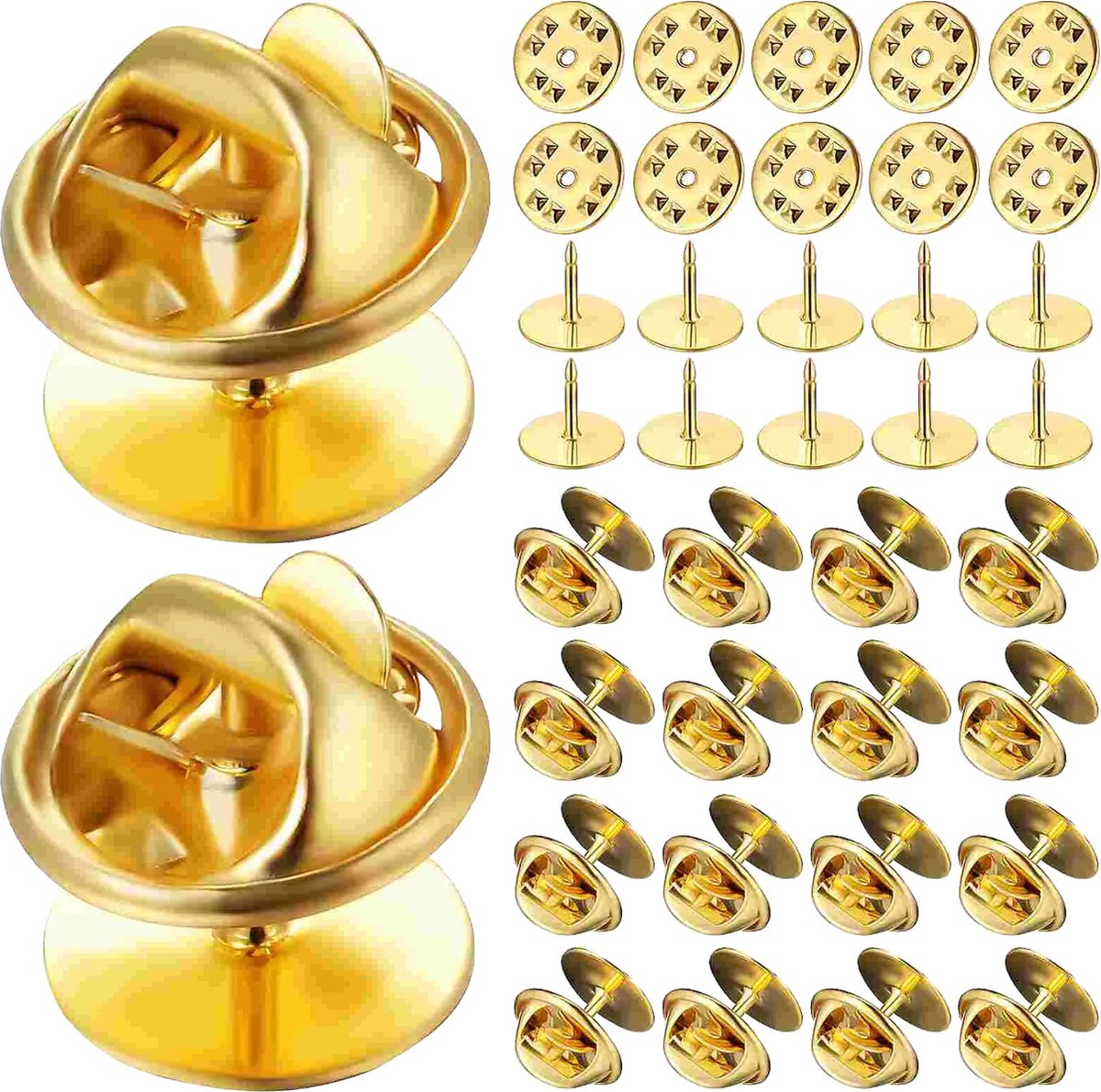 Fako Bijoux® - 25 Steek Pinnen Met Pin Backs - Badge Pin - Revers Pinnen - Kopspijkers - Vlinder Clutch Backings - Pin Cap Keepers - DIY Voor Broche Sieraden - 25 Sets - Goud