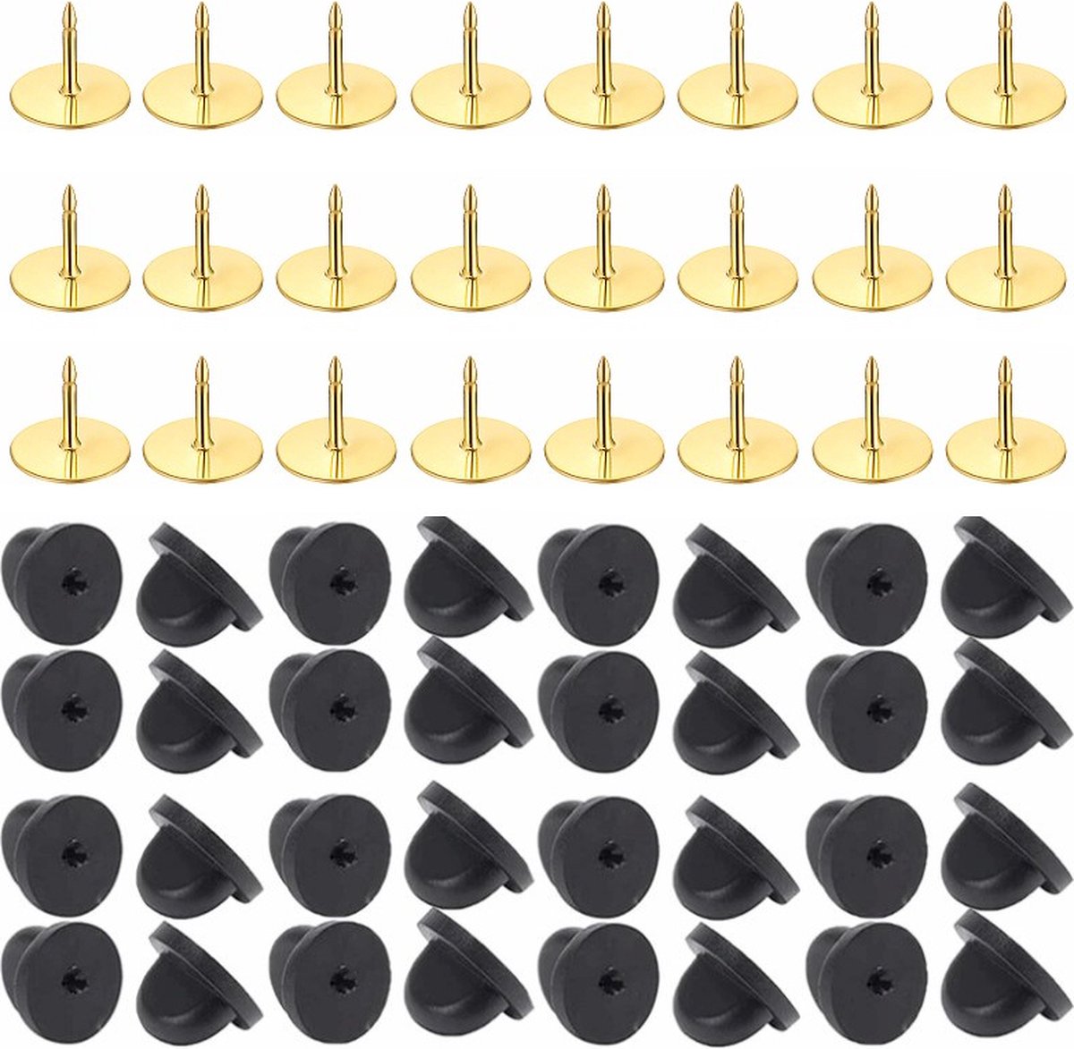 Fako Bijoux® - 25 Steek Pinnen Met Rubberen Pin Backs - Badge Pin - Revers Pinnen - Kopspijkers - Vlinder Clutch Backings - Pin Cap Keepers - DIY Voor Broche Sieraden - 25 Sets - Goud