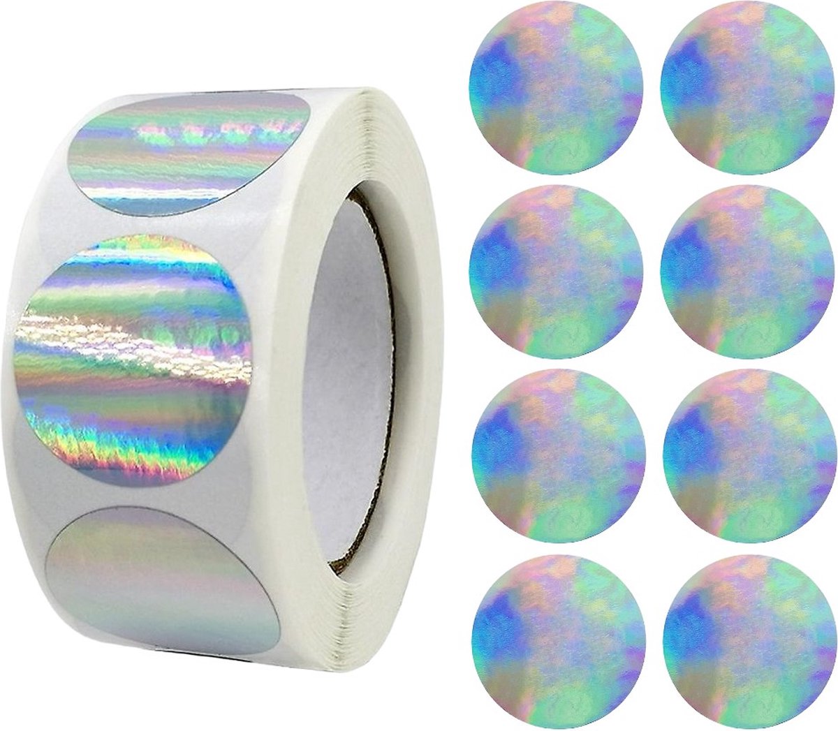 Fako Bijoux® - 500 Stickers Op Rol - 2.5cm - Cirkel Holografisch - Beloningsstickers - Stickers Kinderen - Sluitsticker - Sluitzegel - 25mm