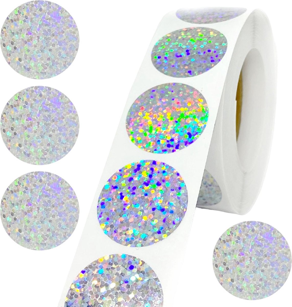 Fako Bijoux® - 500 Stickers Op Rol - 2.5cm - Cirkel Zilver Glitter - Beloningsstickers - Stickers Kinderen - Sluitsticker - Sluitzegel - 25mm