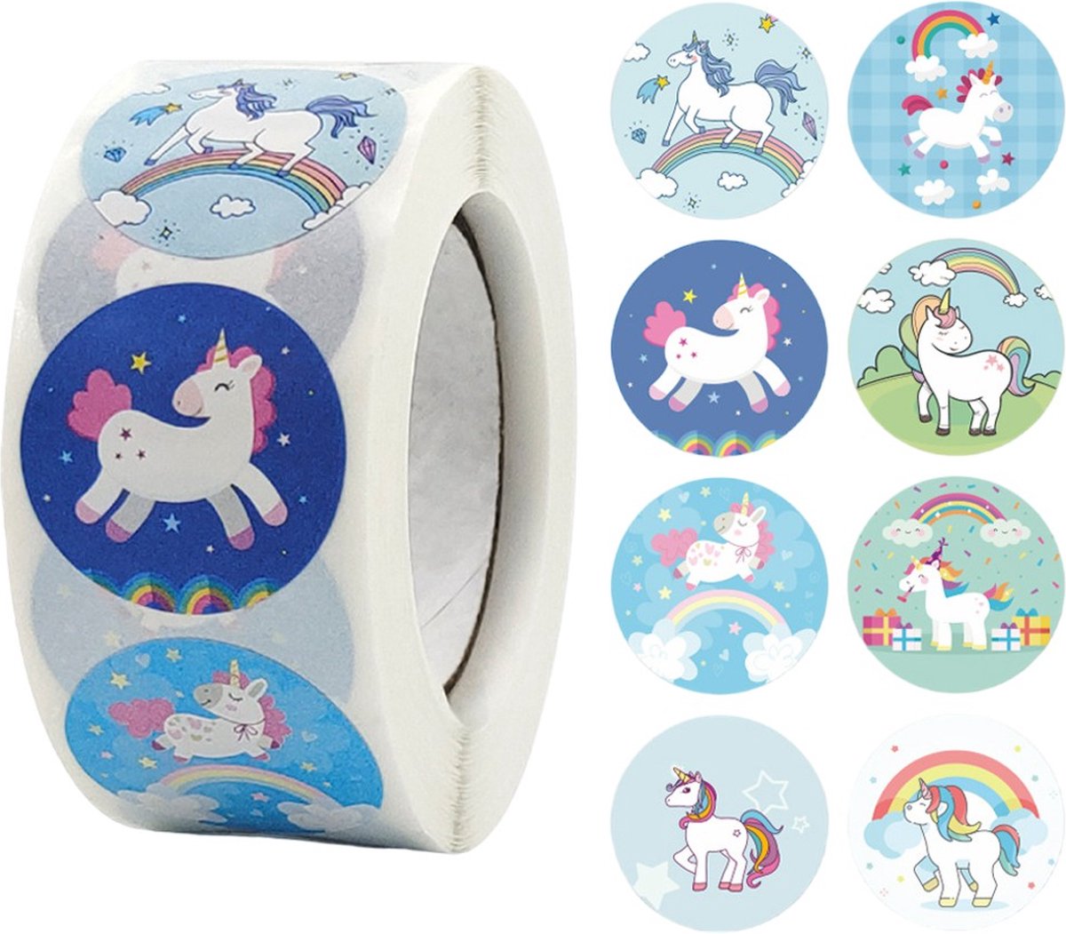 Fako Bijoux® - 500 Stickers Op Rol - 2.5cm - Eenhoorn / Unicorn Blauw - Beloningsstickers - Stickers Kinderen - Sluitsticker - Sluitzegel - 25mm