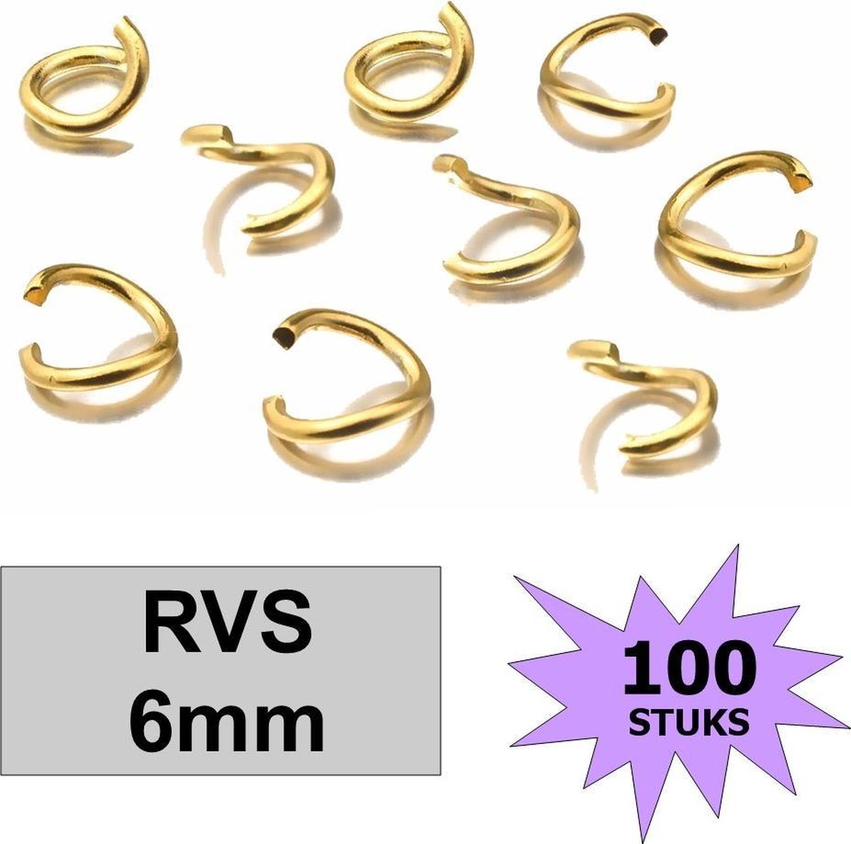 Fako Bijoux® - Jump Ring - Oogjes - Ringetjes - Sieraden Maken - RVS - 6mm - 100 Stuks - Goudkleurig