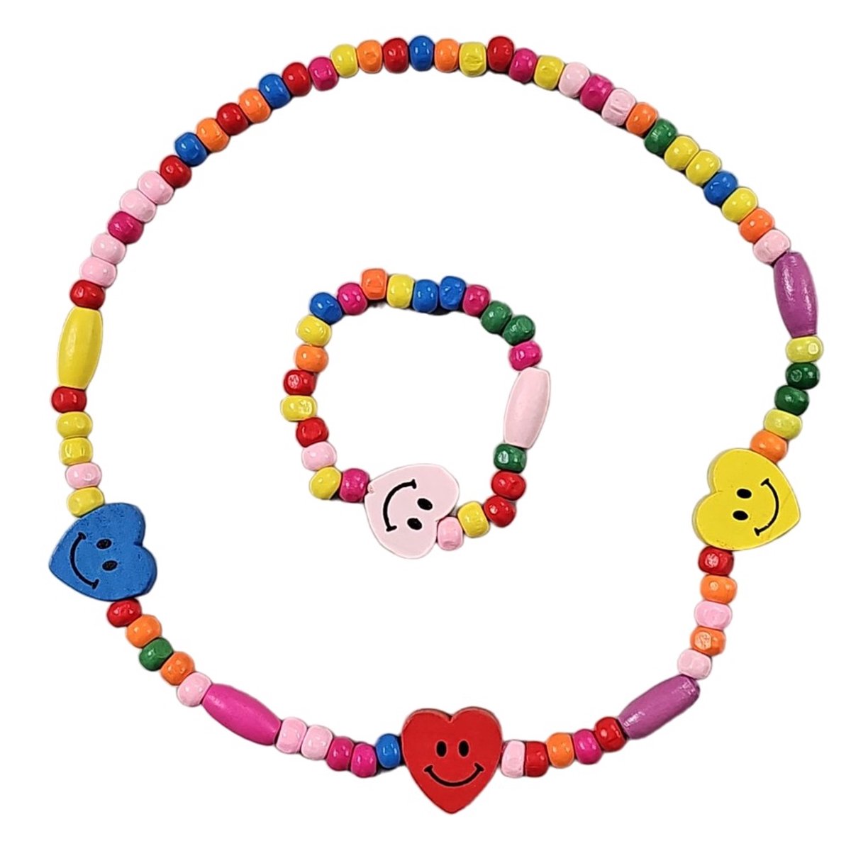 Fako Bijoux® - Kinderketting en Armband - Hout - Hartjes